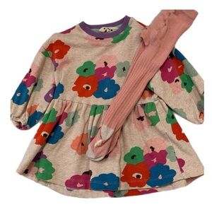 Mini Boden dress and tights. 12-18m. Oversized